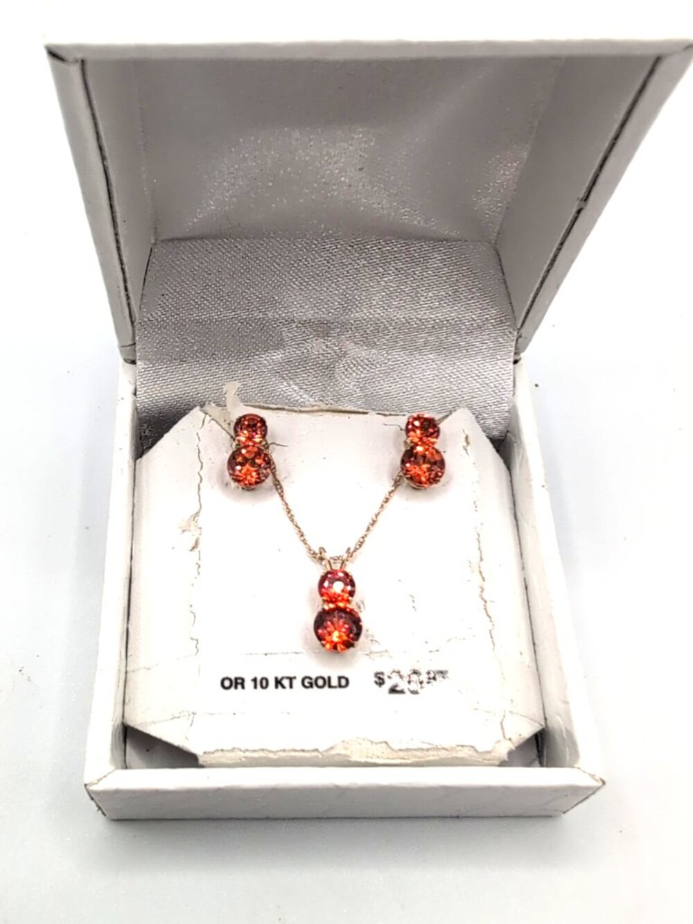 Vintage 90s 10k Gold and Orange Sapphire 18" Necklace and Earrings Set IBB EUC